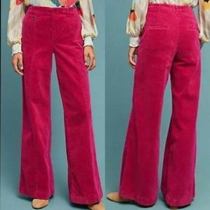 Anthropologie Ett:Twa Pink High Waist Wide Flare Leg Corduroy Trousers Size 29
